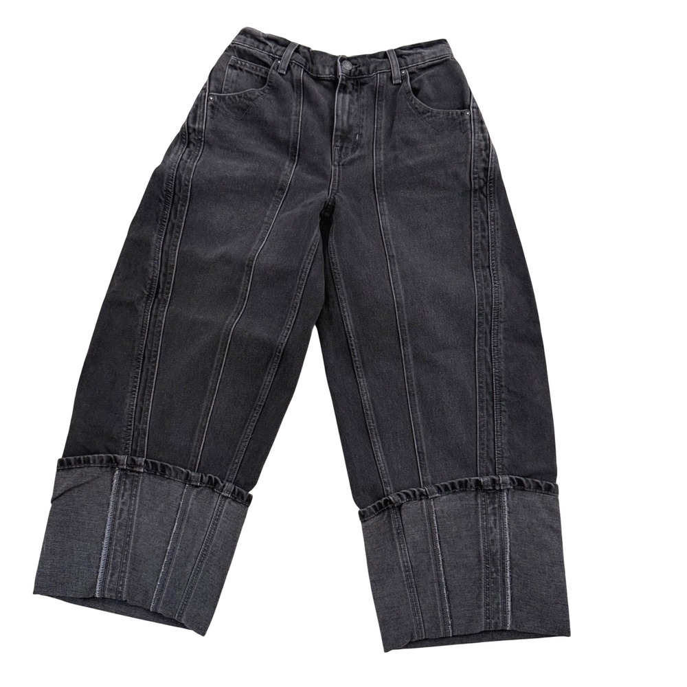 We The Free Olsen Cupped Barrel Jeans Washed Black High Rise Wide Leg 25 NEW